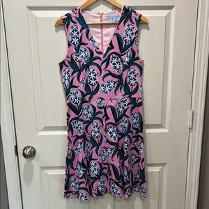 Draper James Pink and Blue V-Neck Sleeveless Sundress